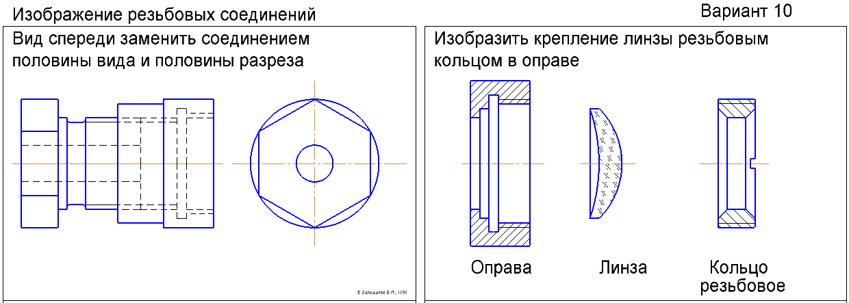 Изображение линзы на чертеже